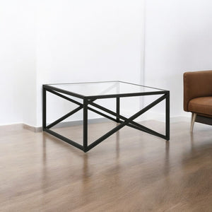 Homeroots 32" Black Glass And Steel Square Coffee Table   520959