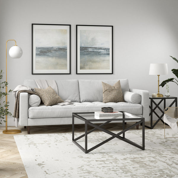 Homeroots 32" Black Glass And Steel Square Coffee Table   520959