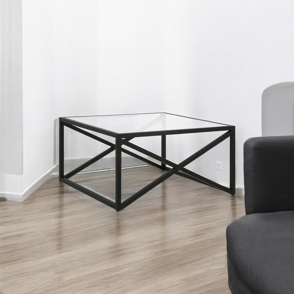 Homeroots 32" Black Glass And Steel Square Coffee Table   520959