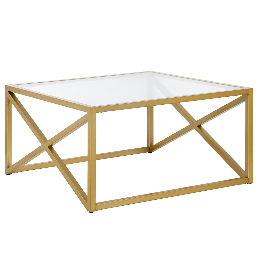 Homeroots 32" Gold Glass And Steel Square Coffee Table   520960