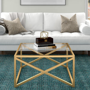 Homeroots 32" Gold Glass And Steel Square Coffee Table   520960