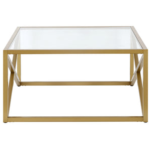 Homeroots 32" Gold Glass And Steel Square Coffee Table   520960