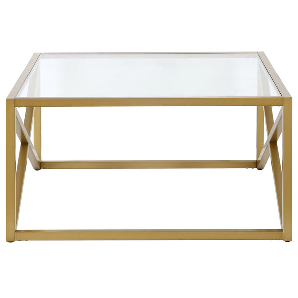 Homeroots 32" Gold Glass And Steel Square Coffee Table   520960