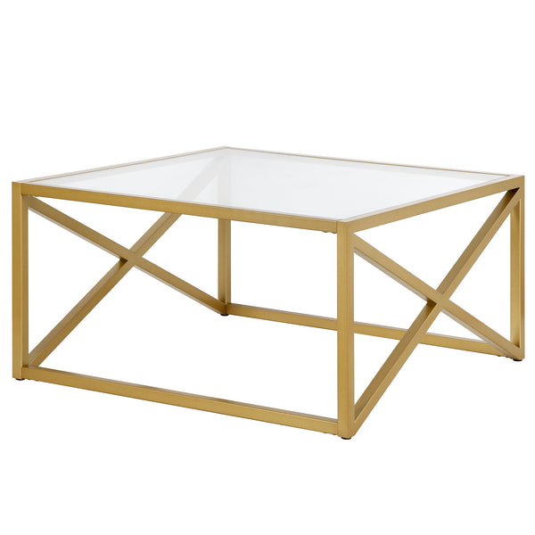 Homeroots 32" Gold Glass And Steel Square Coffee Table   520960