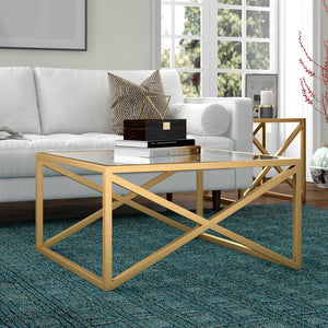 Homeroots 32" Gold Glass And Steel Square Coffee Table   520960