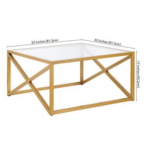 Homeroots 32" Gold Glass And Steel Square Coffee Table   520960