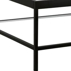 Homeroots 32" Clear And Black Glass And Steel Square Coffee Table With Shelf   520961