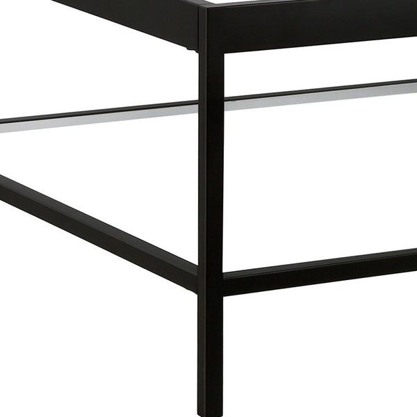 Homeroots 32" Clear And Black Glass And Steel Square Coffee Table With Shelf   520961