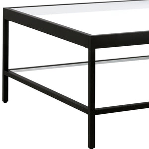 Homeroots 32" Clear And Black Glass And Steel Square Coffee Table With Shelf   520961