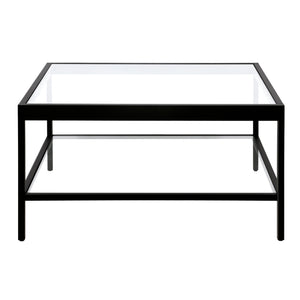 Homeroots 32" Clear And Black Glass And Steel Square Coffee Table With Shelf   520961