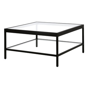 Homeroots 32" Clear And Black Glass And Steel Square Coffee Table With Shelf   520961