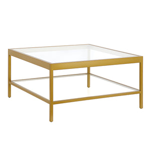 Homeroots 32" Clear And Gold Glass And Steel Square Coffee Table With Shelf   520962