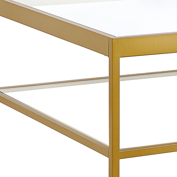 Homeroots 32" Clear And Gold Glass And Steel Square Coffee Table With Shelf   520962
