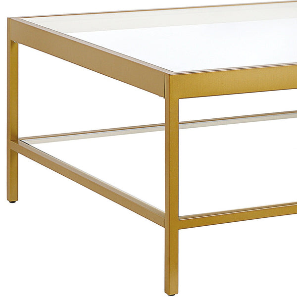 Homeroots 32" Clear And Gold Glass And Steel Square Coffee Table With Shelf   520962