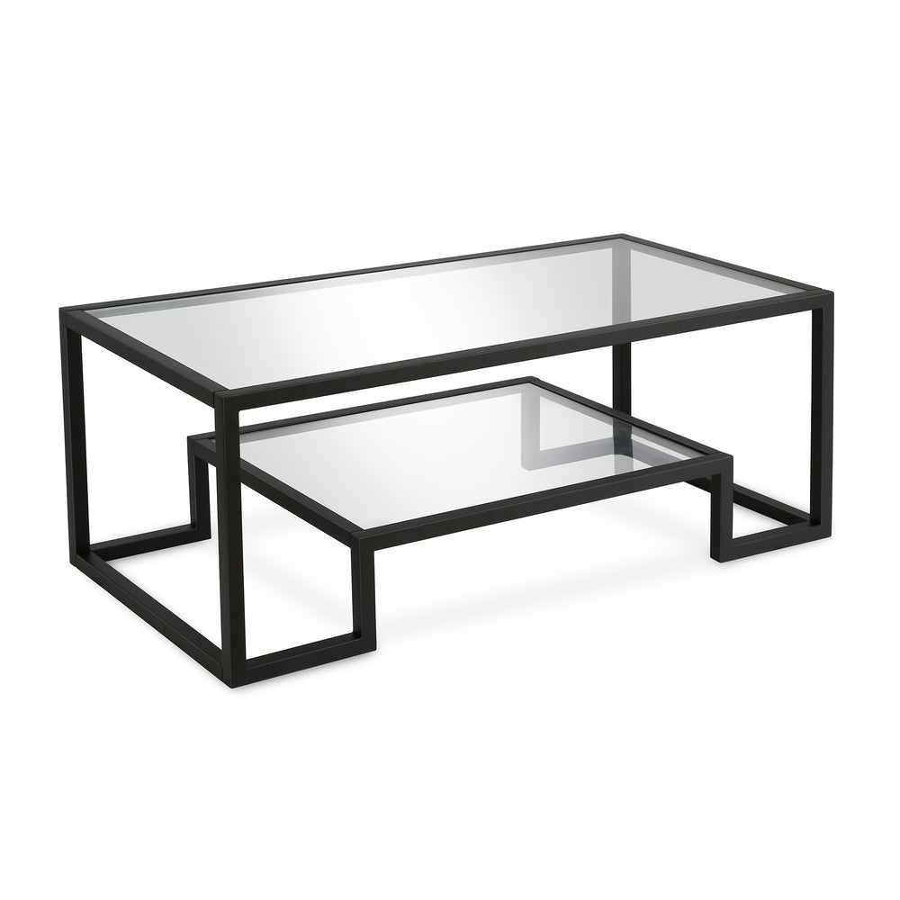 Homeroots 45" Clear And Black Glass And Steel Coffee Table With Shelf   520964
