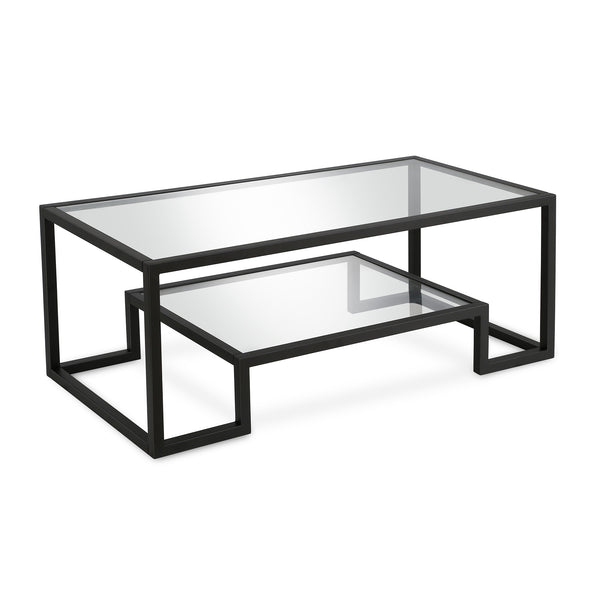 Homeroots 45" Clear And Black Glass And Steel Coffee Table With Shelf   520964
