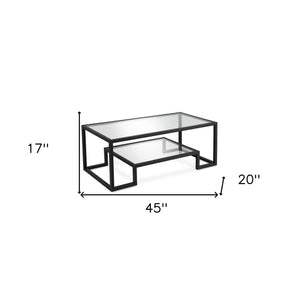 Homeroots 45" Clear And Black Glass And Steel Coffee Table With Shelf   520964