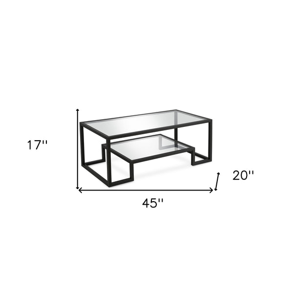 Homeroots 45" Clear And Black Glass And Steel Coffee Table With Shelf   520964