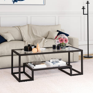 Homeroots 45" Clear And Black Glass And Steel Coffee Table With Shelf   520964