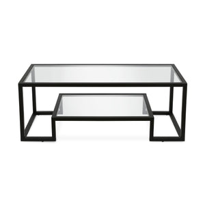 Homeroots 45" Clear And Black Glass And Steel Coffee Table With Shelf   520964