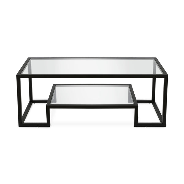 Homeroots 45" Clear And Black Glass And Steel Coffee Table With Shelf   520964