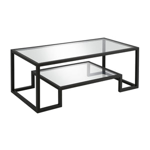Homeroots 45" Clear And Black Glass And Steel Coffee Table With Shelf   520964