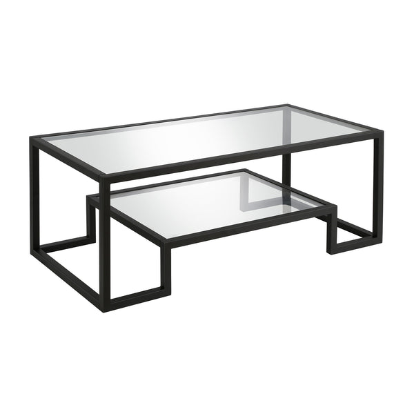 Homeroots 45" Clear And Black Glass And Steel Coffee Table With Shelf   520964