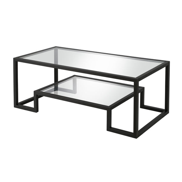 Homeroots 45" Clear And Black Glass And Steel Coffee Table With Shelf   520964