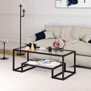 Homeroots 45" Clear And Black Glass And Steel Coffee Table With Shelf   520964