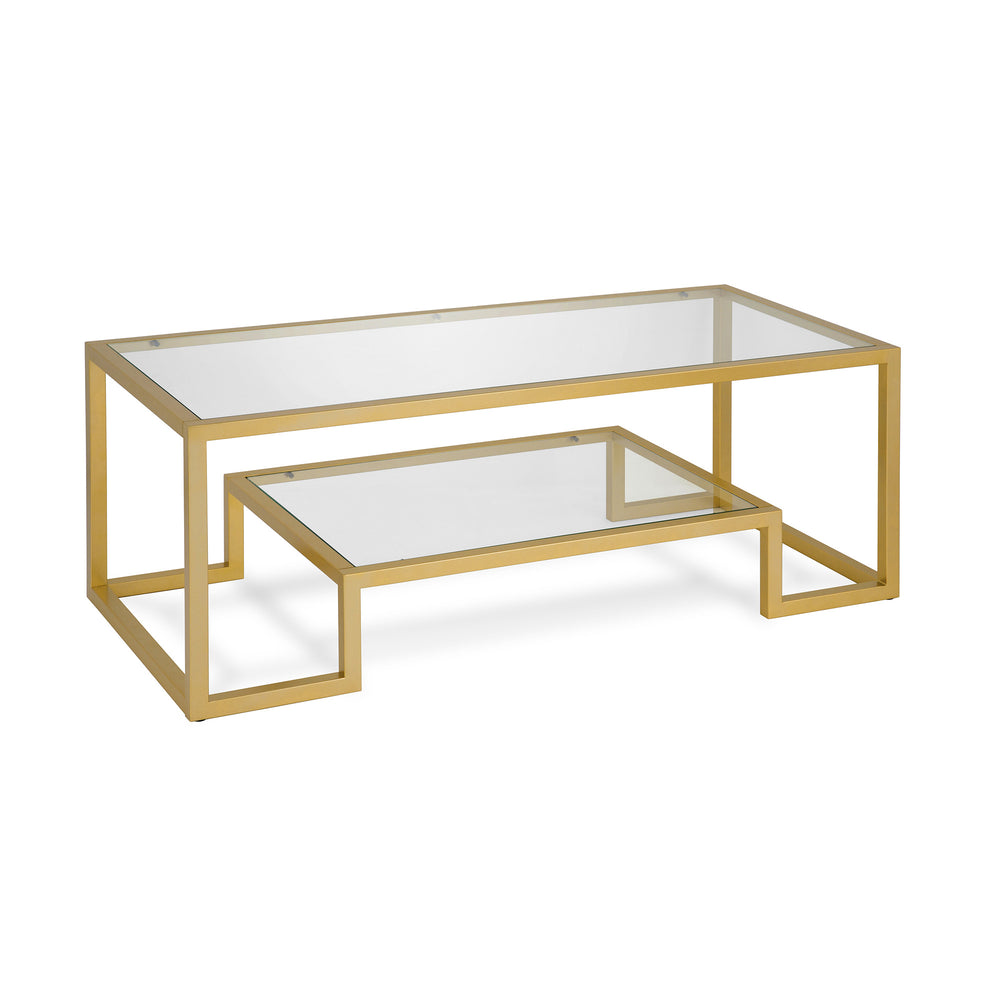 Homeroots 45" Clear And Gold Glass And Steel Coffee Table With Shelf   520965
