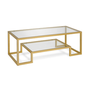 Homeroots 45" Clear And Gold Glass And Steel Coffee Table With Shelf   520965