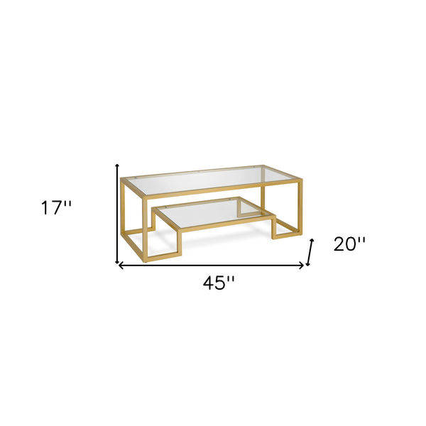 Homeroots 45" Clear And Gold Glass And Steel Coffee Table With Shelf   520965