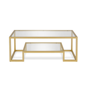 Homeroots 45" Clear And Gold Glass And Steel Coffee Table With Shelf   520965