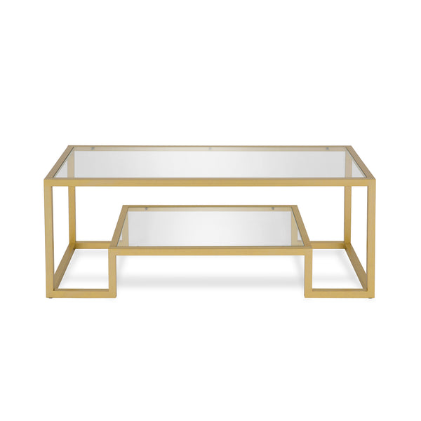 Homeroots 45" Clear And Gold Glass And Steel Coffee Table With Shelf   520965