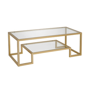 Homeroots 45" Clear And Gold Glass And Steel Coffee Table With Shelf   520965