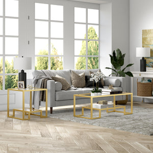 Homeroots 45" Clear And Gold Glass And Steel Coffee Table With Shelf   520965