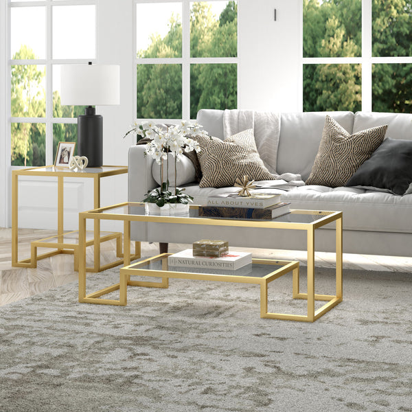 Homeroots 45" Clear And Gold Glass And Steel Coffee Table With Shelf   520965