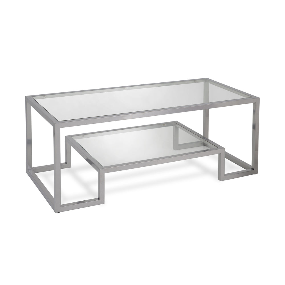 Homeroots 45" Silver Glass And Steel Coffee Table With Shelf   520966