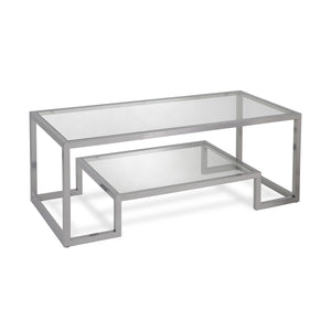 Homeroots 45" Silver Glass And Steel Coffee Table With Shelf   520966