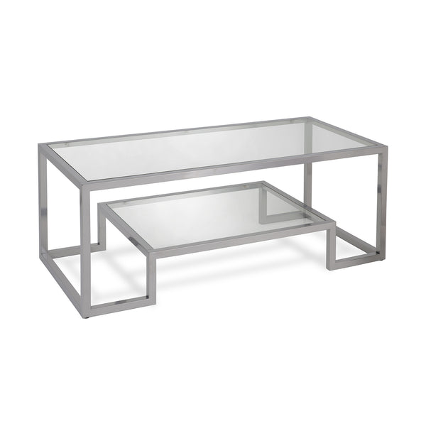 Homeroots 45" Silver Glass And Steel Coffee Table With Shelf   520966