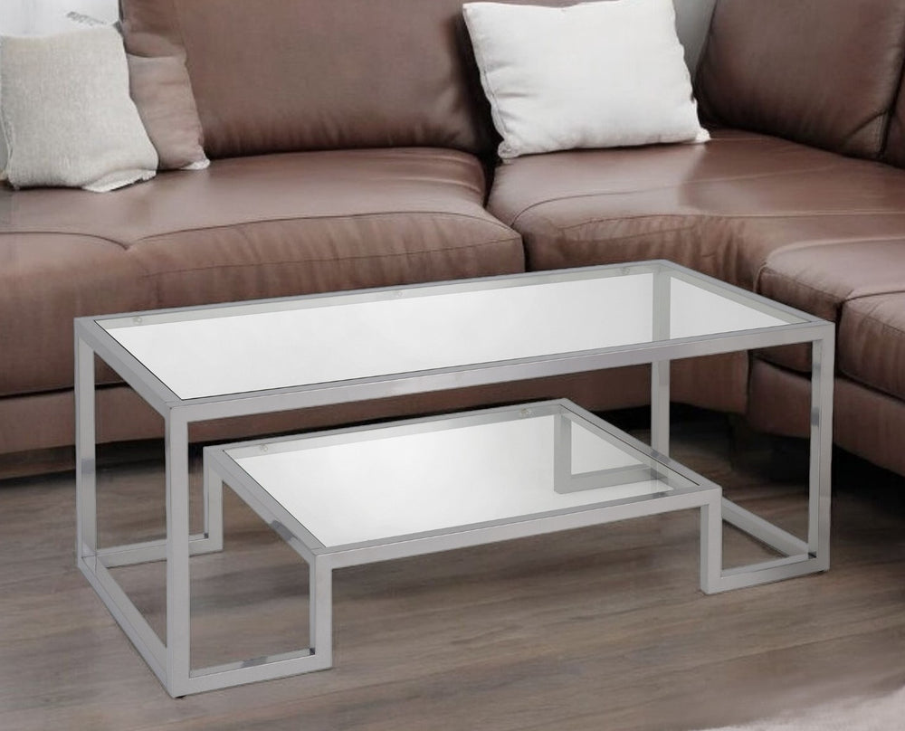 Homeroots 45" Silver Glass And Steel Coffee Table With Shelf   520966
