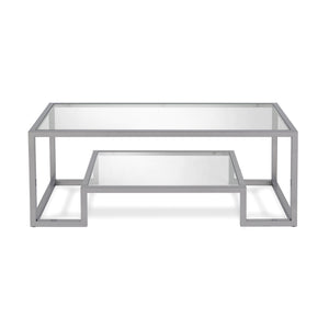 Homeroots 45" Silver Glass And Steel Coffee Table With Shelf   520966