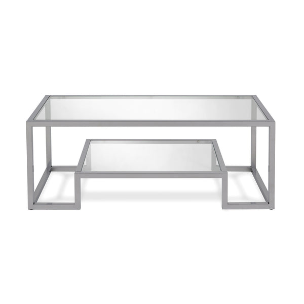Homeroots 45" Silver Glass And Steel Coffee Table With Shelf   520966