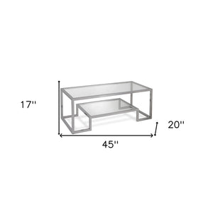 Homeroots 45" Silver Glass And Steel Coffee Table With Shelf   520966