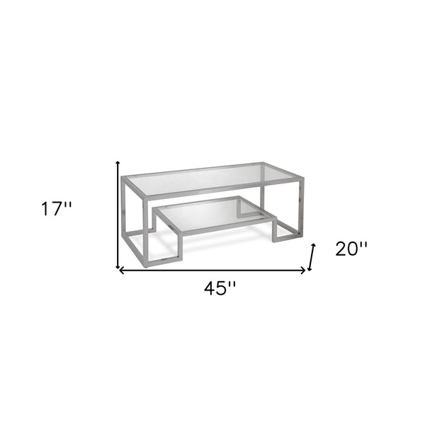 Homeroots 45" Silver Glass And Steel Coffee Table With Shelf   520966