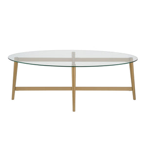 Homeroots 50" Clear Glass And Gold Steel Oval Coffee Table   520967