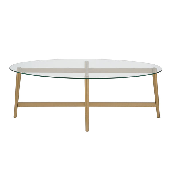 Homeroots 50" Clear Glass And Gold Steel Oval Coffee Table   520967