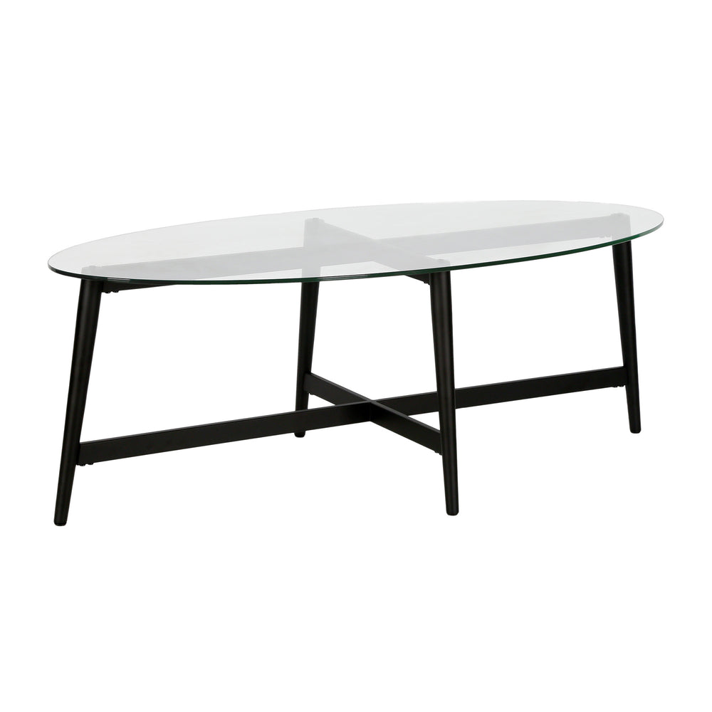 Homeroots 50" Clear And Black Glass And Steel Oval Coffee Table   520968