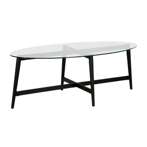 Homeroots 50" Clear And Black Glass And Steel Oval Coffee Table   520968