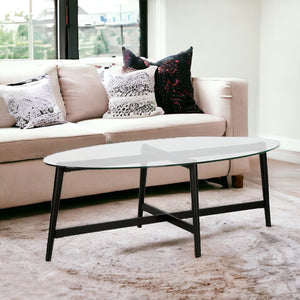 Homeroots 50" Clear And Black Glass And Steel Oval Coffee Table   520968